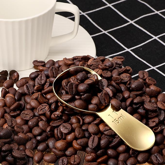 1 Gold Measuring Spoons (15 Ml) and 1 Tablespoons (30 Ml) Coffee Scoop for Ground Coffees, Stainless Steel Coffee Spoons Set Short Handle Tablespoon Measuring Spoon for Milk Tea Sugar Protein Brewin