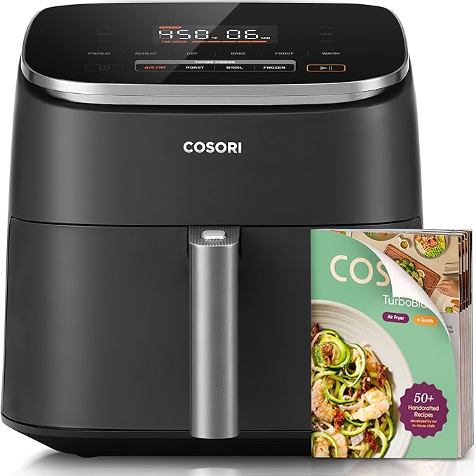 COSORI Air Fryer 9-in-1, Compact & Large 6-Qt, Premium Ceramic Coating, 90–450°F Precise Heat for Even Results, Up to 95% Less Oil*, Roast, Bake, Dry, Reheat, Frozen, Broil, Proof, 120V, TurboBlaze