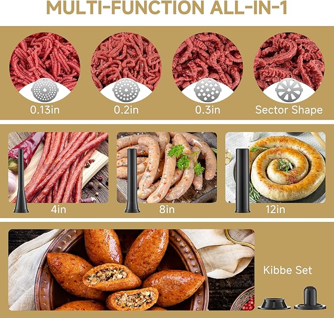 AAOBOSI Meat Grinder Electric, [3000W Max] Meat Grinder Heavy Duty with 2 Stainless Steel Blades & 4 Grinding Plates, Sausage Maker & Kibbe Kit for Home Kitchen Using