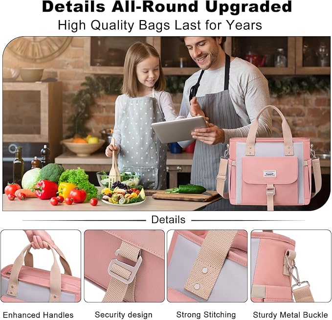 Weitars Insulated Lunch Bag for Women,Leak Proof Lunch Box for Work,Extra Large Lunch Tote Bag With Removable Shoulder Strap with Side Pockets,Reusable Lunch Bag For Picnic Hiking