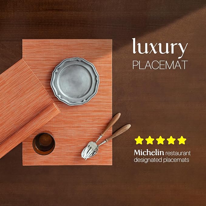 LEXMORE PVC Woven Placemats 12 PCS Wipeable Indoor/Outdoor Table Mats Washable Vinyl Place Mats for Dining Table, Set of 12-Orange