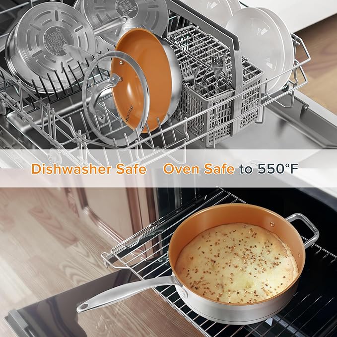 Duxtop 17PC Professional Stainless Steel Induction Cookware Set, Stainless Steel Ceramic Nonstick Pan Set, Impact-bonded Technology, FUSION Titanium Reinforced Ceramic Coating, Copper