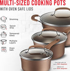 Pots and Pans Set – 14 Piece – Non-Stick Professional Home Kitchenware – Cooking Pots with Lids – Skillet Fry Pans – Suitable for Gas, Electric, Ceramic and Induction Counter Cooktops - Golden