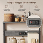 SUPERJARE Kitchen Bakers Rack with Power Outlet, Coffee Bar Table 4 Tiers, Kitchen Microwave Stand with 6 S-Shaped Hooks, Storage Shelf Rack for Spices, Pots and Pans - Charcoal Gray
