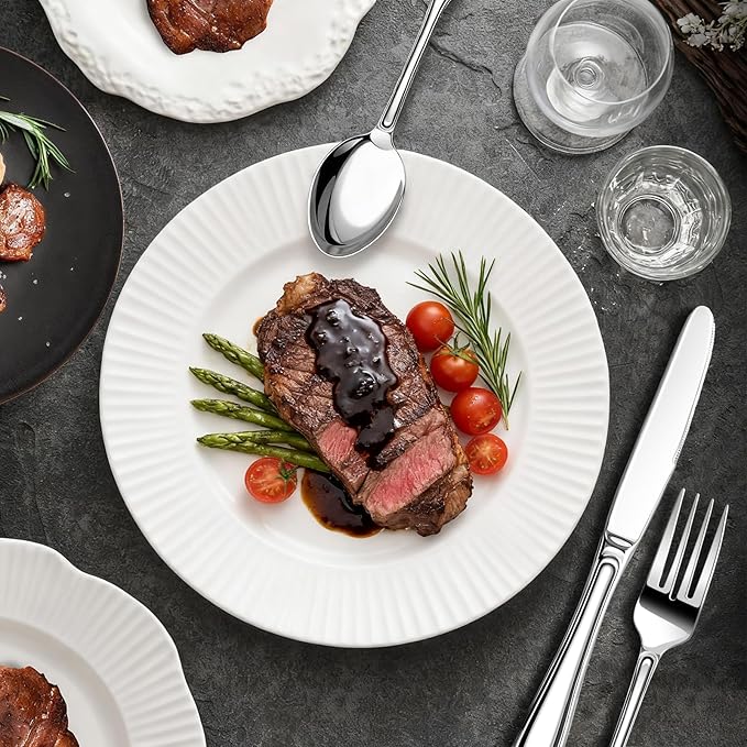 Silverware Set for 8, Stainless Steel Cutlery Set with Wide Handles, Mirror Polished Utensils Spoons and Forks Set, Dishwasher Safe (Silver, 40 Pieces for 8)