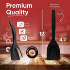 Egg Flipper Spatula Tongs (Set of 2) – Non-Stick 2-in-1 Grip & Flip Kitchen Tongs for Pancakes, Fish, Eggs, and More – Heat Resistant Cooking Tool (Black)