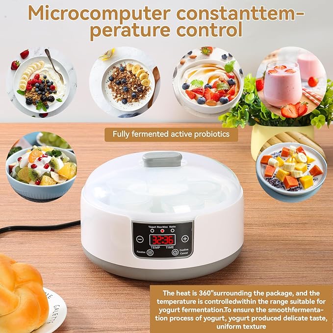 Yogurt Maker Machine 36 Hour, Probiotic Yogurt Maker with Temperature Control and 36 Hour Timer, 1.2L Yogurt Machine with LCD Display, Multi-Function Yogurt Machine for Home Use