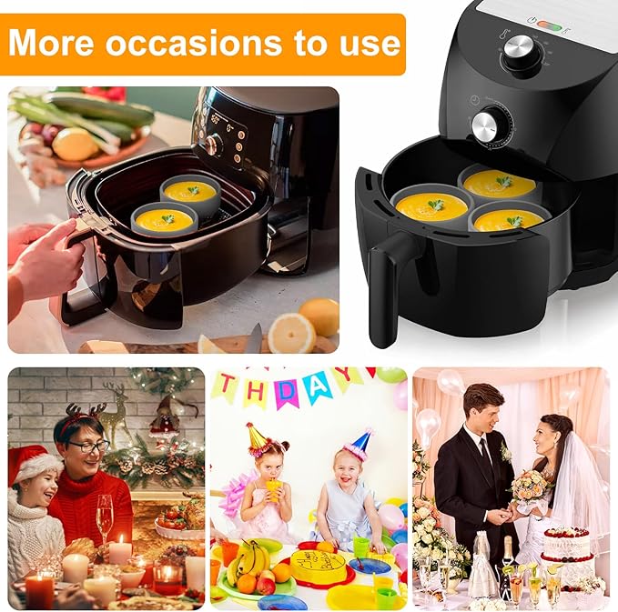 3Pcs Air Fryer Egg Mold 4"×1.3" Silicone Egg Poacher Cups Nonstick Egg Boiler Mold Cup Microwave Eggs Cooker Dishwasher Safe (Grey, 3-Pack)