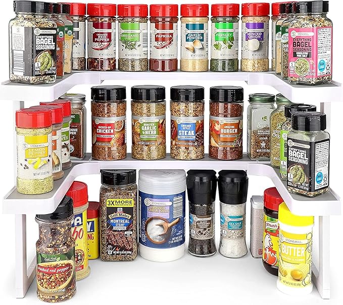 Spicy Shelf with 20 Jars of Spices inclded - Expandable Spice Rack and Stackable Cabinet & Pantry Organizer - Cabinet Spice Racks for inside Cabinets
