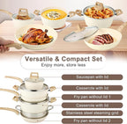 11Pcs Nonstick Cookware Set, Aluminum Nonstick Pots and Pans with Lids & Wooden Handles, Silicone Spoons & Spatulas, Non-toxic Healthy Kitchen Cooking Sets, PFAS & PFOA Free