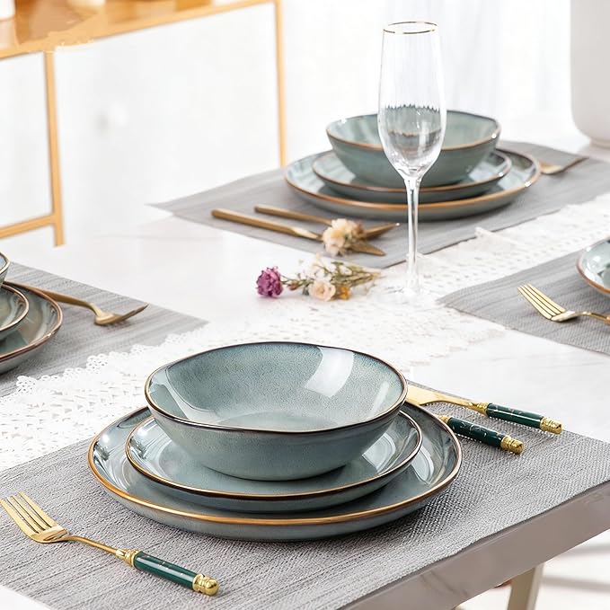 AmorArc Ceramic Dinnerware Sets,Handmade Reactive Glaze Stoneware Plates and Bowls Sets,Highly Scratch Resistant | Dishwasher & Microwave Safe Dishes Set,Service for 6 (18pc)