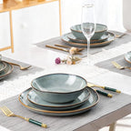 AmorArc Ceramic Dinnerware Sets,Handmade Reactive Glaze Stoneware Plates and Bowls Sets,Highly Scratch Resistant | Dishwasher & Microwave Safe Dishes Set,Service for 6 (18pc)