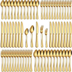60 Piece Gold Silverware Set, Stainless Steel Flatware Set for 12 Food Grade Cutlery Utensil Set Include Knife Fork Spoon Mirror Polished Dishwasher Safe