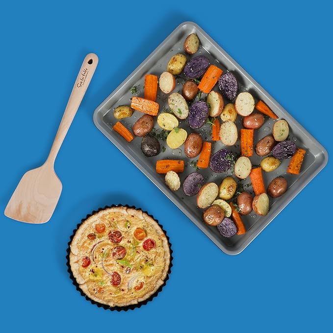 Sur La Table Kitchen Essential Carbon Steel Baking Pans Bakeware Set W/Premium PFOA, PFAS, PTFE Free Grey Nonstick Interior - Black Exterior