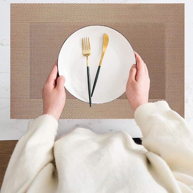 PIGCHCY Placemats Vinyl Washable Table Mats Elegant Non-Slip Placemats for Dinner Table Set of 4 (Champagne)