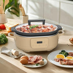 6 Quart Programmable Slow Cooker Removable Healthy Nonstick Crock Pot - Small Kitchen Appliance for Family Dinners - Serves 6+ People - Heat Settings: Keep Warm Brown Brown