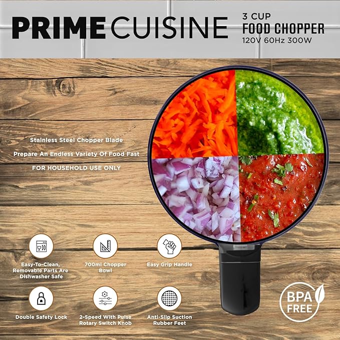 Electric Vegetable Chopper & Food Processor, 3 Cup Capacity, For Mincing, Emulsify and Puree, Burgundy