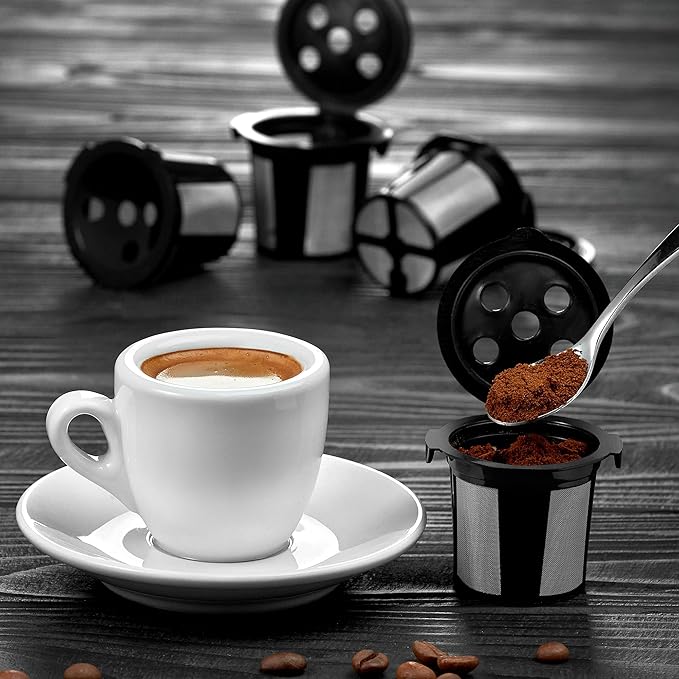 4 Reusable K Cups for Keurig K Supreme, K Supreme Plus, K Slim with Multistream Technology, K-Duo Hot & Iced Single Serve(Gen 2) - 4 Black Refillable Kcups Coffee Filters for Keurig Coffee Makers