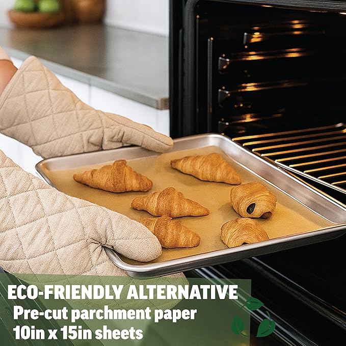 Zenlogy 10x15 Parchment Paper (100 Sheets) - Unbleached, High Heat, Non-stick, Pre-cut Baking Paper for Jelly Roll Pans - Great for Baking, Roasting, Wrapping, Dehydrator, and so much more