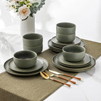 LERATIO Stoneware Dinnerware Sets for 4,Handcarft Ceramic Plates and Bowls Sets,Chip and Scratch Resistant Dishes, Dishwasher & Microwave Safe, Oven safe,Reactive Glaze-Green