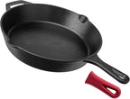 Cuisinel Cast Iron Skillet - 12"-Inch Frying Pan with Assist Handle + Red Silicone Grip Cover - Pre-Seasoned Oven Safe Cookware - Indoor/Outdoor Use - Grill, Stovetop, Induction, BBQ and Firepit Safe