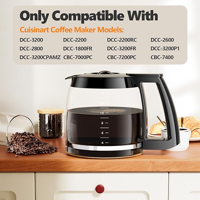14 Cup Coffee Pot Replacement Compatible with Cuisinart Coffee Makers DCC-3200, DCC-2200, DCC-2200RC, DCC-2600, DCC-2800, DCC-3200FR, CBC-7200PC, DCC-1800FR, 14 cups carafe replacement