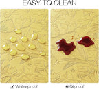 Romanstile Vinyl Placemats Set of 4-12 X 18 Inch - Heat Resistant Non-Slip Embossed Floral Place Mats 100% Waterproof Oilproof Wipeable Faux Leather Table Mats for Kitchen/Dining/Party, Yellow