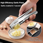 Garlic Press Stainless Steel，Professional Garlic Mincer Tool No Need to Peel，Dual Lever-Assisted Garlic Masher with Large Chamber，High Effective Garlic Crusher & Garlic Presser Dishwasher Safe