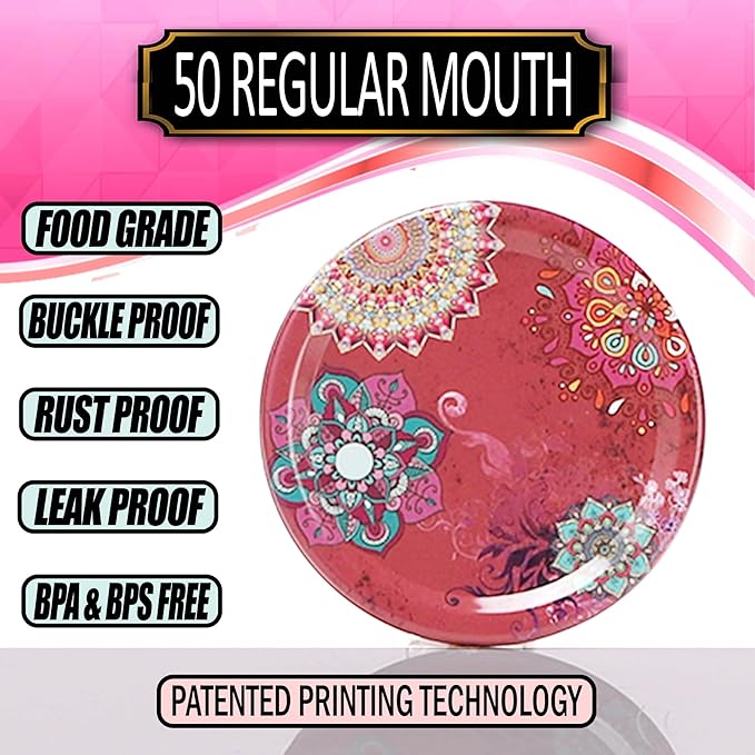 Supa Ant Thickest Canning Lids Regular Mouth (50 Pieces) Food Grade Tin - Can Lids for Canned Food - Buckle Proof & Rust Proof Lid for Canning Kit for Regular Mouth Mason Jars (Lush) Canning Supplies