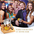 Cocktail Mixing Glass, veecom 6 Piece Crystal Bar Mixing Glass Bartender Set with Bamboo Stand, 18oz Old Fashioned Kit Cocktail Beaker Glass Set with Strainer, Muddler, Spoon, Jigger