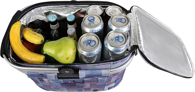 ALLCAMP Insulated Cooler Bag Portable Collapsible Picnic Basket Cooler with Sewn in Frame (Medium Purple Pattern)