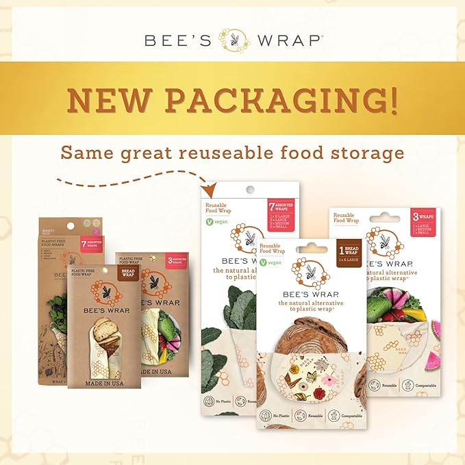 Bee's Wrap Beeswax Wraps for Food - Mushroom Magic 3 Pack (S, M, L) Made in USA Reusable & Organic Food Wraps, Sandwich Wrap & Bowl Covers - Eco-Friendly Alternative to Aluminum Foil & Plastic Wrap