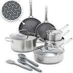 GreenPan Hybrid 13 Piece Nonstick Stainless Steel Cookware Set, APEX Tri-Ply Thermobond PFAS-Free Ceramic Pots & Pans, Induction & All Cooktop Compatible, Oven Temp to 850°F, Dishwasher Safe, Silver