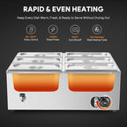 WILPREP Commercial Food Warmer with Six 1/3 Pans, 1500W Countertop Electric Warmer, 86-185°F Adjustable Temp Control & Over-Temp Protection, Stainless Steel Buffet Bain Marie