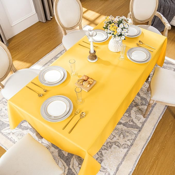 Softalker Rectangle Tablecloth, Waterproof & Stain Resistant Table Cloths Wrinkle Free 210GSM Fabric Washable Polyester Table Cover for Spring/Party/Outdoor - 90 x 132 inch,Yellow