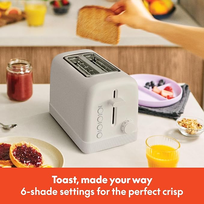 bella 2 Slice Toaster, 6 Setting Shade Control w Reheat, Cancel, Bagel & Defrost Buttons, Removable Crumb Tray, Anti Jam & Auto Shutoff, Auto Centering Guides & Cord Wrap, 900 Watt, Oatmilk