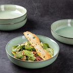GBHOME 9'' Large Ceramic Pasta Bowls, 38oz Stoneware Pasta Serving Bowls Set of 4 for Kitchen, Wide Bowls for Fruit,Pasta,Salad,Oatmeal,Meal, Microwave Safe, Reactive Glaze-Pastel Green