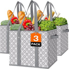 WISELIFE Reusable Grocery Bags [3 Pack],Large Grocery Tote Bag Water Resistant Shopping Bags Foldable Grocery Bag for Clothes,Shoes and Picnic