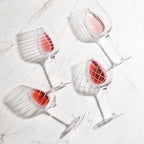 Cordial Glasses Set of 4-16oz. Clear Etched Red and White Unique Long Stem Wine Glass Cups for Alcohol Party, Wedding, Home