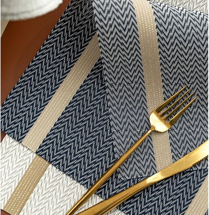 PIGCHCY Luxurious Placemats Set of 8, 18 x 12 inches Elegant Placemats Non-Slip Washable Durable Table Mats for Home/Dining Room Decoration (Dark Blue)