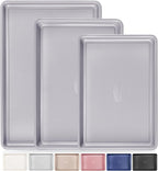 HONGBAKE 3 Pack Nonstick Ceramic Baking Sheet Pan Set for Oven, Non-Toxic Half/Quarter/Jelly Roll Pans with Diamond Texture, Heavy Duty 0.8mm Aluminized Steel Cookie Trays for Cooking, Light Grey