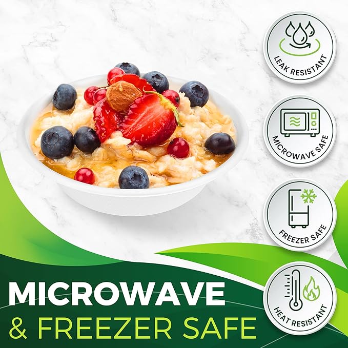 12oz Small Paper Bowls[150-Pack], Heavy Duty Bowls Perfect for Ice Cream, Milk Cereals, Snack, 100% Disposable Compostable and Eco-Friendly Made from Bagasse