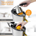 Electric citrus juicer with high juice yield | Orange juicer squeezer 200W + 2 cones I Exprimidor de limones electrico Small juicers machine mini for citrus lemon Esprimidoras naranjas jugo