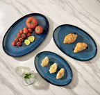 Ceramic Large Serving Platters- Set of 3 Oval Platters for Entertaining. Modern Kitchen Dishes for Dinner, Fruit, Salad, Turkey, etc. Oven, Dishwasher Safe, 15.75" / 13.75" /12",Royal Blue
