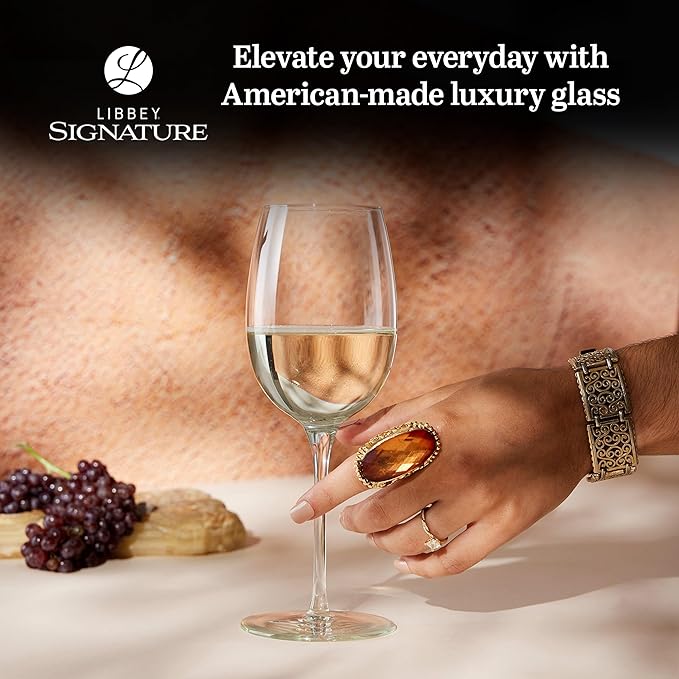 Libbey Signature Kentfield Wine Glass, 13.25 ounce, Set of 4, Elegant, Dishwasher Safe Glass Wine Glasses, for Parties, Birthdays, Weddings, & More