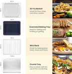 Retro Style Infrared Heating Air Fryer Toaster Oven, Extra Large Countertop Convection Oven 10-in-1 Combo, 6-Slice Toast, Enamel Baking Pan Easy Clean with Recipe Book, Almond Yellow Color