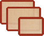 Silicone Baking Mat Set of 3, Silicone Baking Mats Cookie Sheet, Non-Stick Mats for Baking, Easy Clean & Reusable Oven Baking Sheet for Making Macaroons, Cookies (Red)