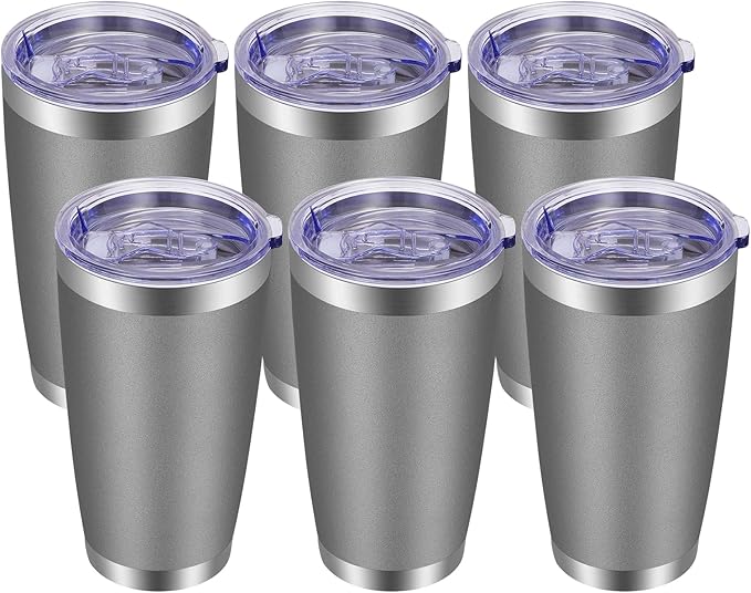 VEGOND 20oz Tumbler with Lid and Straw Stainless Steel Tumbler Cup Bulk Vacuum Insulated Double Wall Travel Coffee Mug Powder Coated Coffee Cup(Grey 6 Pack