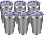 VEGOND 20oz Tumbler with Lid and Straw Stainless Steel Tumbler Cup Bulk Vacuum Insulated Double Wall Travel Coffee Mug Powder Coated Coffee Cup(Grey 6 Pack