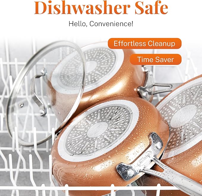 GOTHAM STEEL 10 Pc Copper Pots and Pans Set Non Stick Cookware Sets with Kitchen Utensils, Induction Ready, Non Toxic PFOA PFOS Free, Nesting Design for 50% Space Saving, Oven and Dishwasher Safe